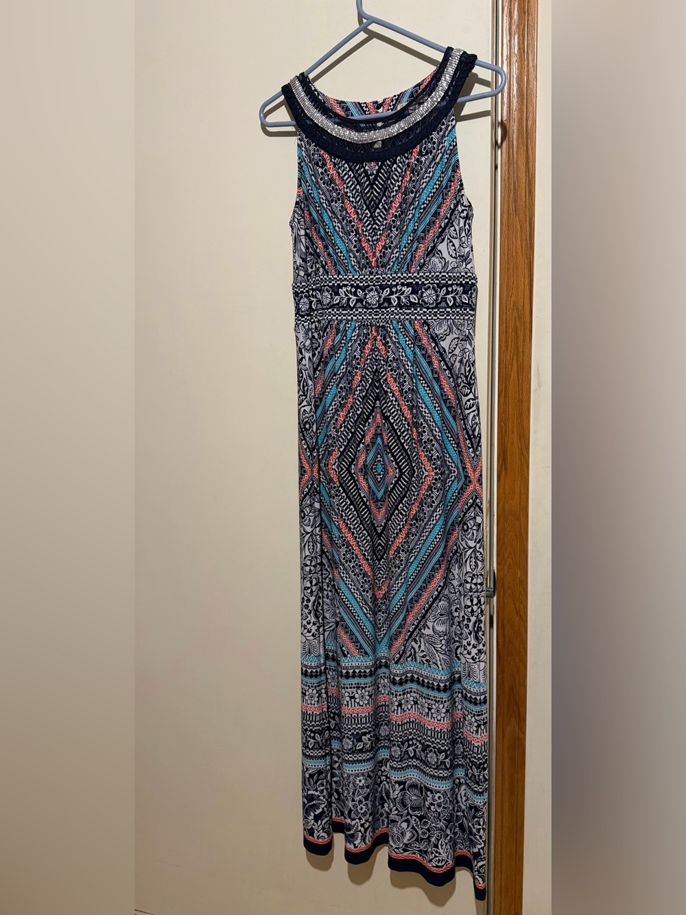 Women's Printed Maxi Skirt - Coral & Teal Pattern